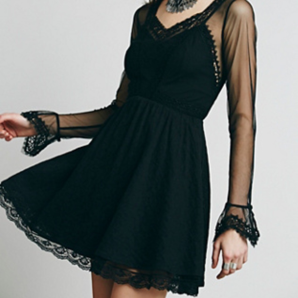 Free People Victorian Mini Dress Black Lace 12